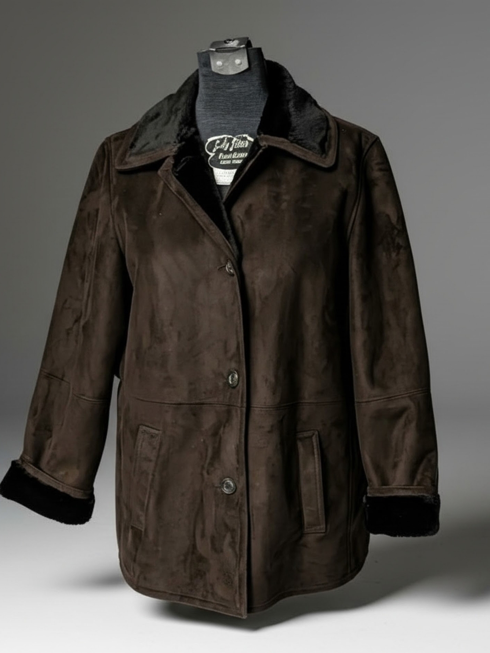 EUC-VTG 90's Y2K Chaps Faux Suede Shearling Fur Lined Coat Jacket Brown Size L
